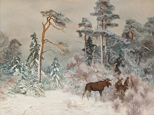 Moose in winter landscape, 1922, Bruno Liljefors