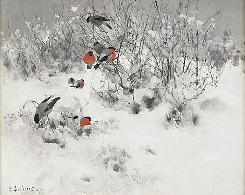 Winter landscape with bullfinches, 1891, Bruno Liljefors