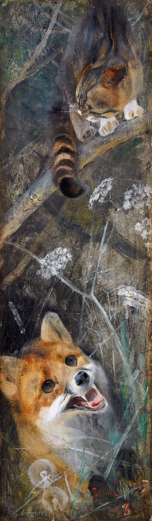 The Cat and the Fox, 1885, Bruno Liljefors