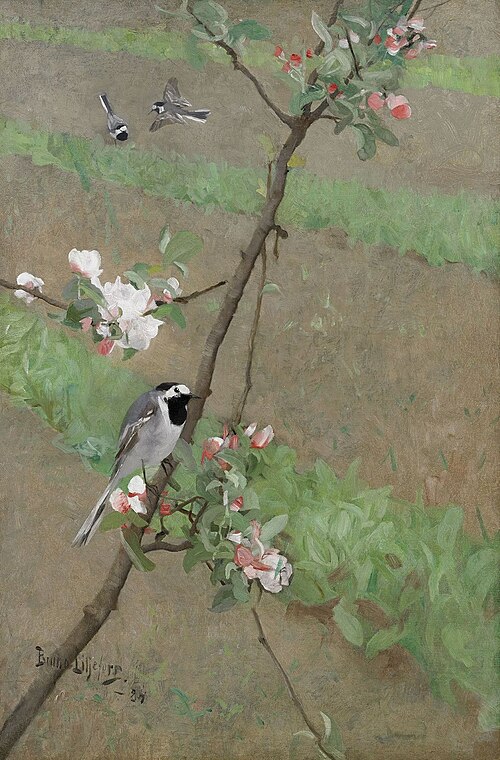 White Wagtails, 1884, Bruno Liljefors