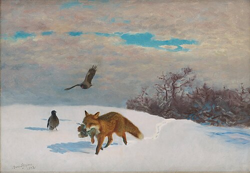 Winter landscape with fox and prey, 1922, Bruno Liljefors