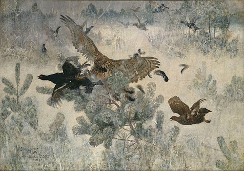 Hawk and Black-Game, 1884, Bruno Liljefors