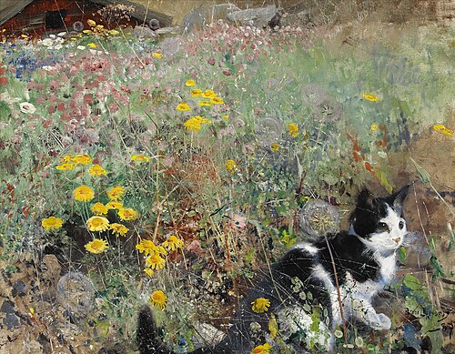 Cat on a flowery meadow, 1887, Bruno Liljefors