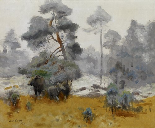 Moose Family Entering a Clearing, 1930, Bruno Liljefors