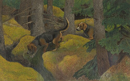 Vos achtervolgd door brakken, 1899, Bruno Liljefors