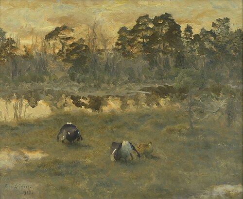 Bolderende korhanen met hen, 1919, Bruno Liljefors