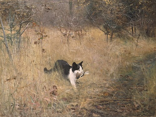 Cat Hunting Birds, 1883, Bruno Liljefors