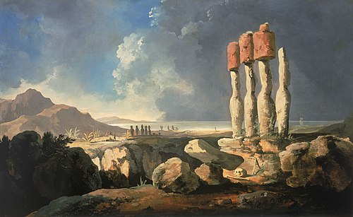 A View of the Monuments of Easter Island, Rapanui, 1774, William Hodges