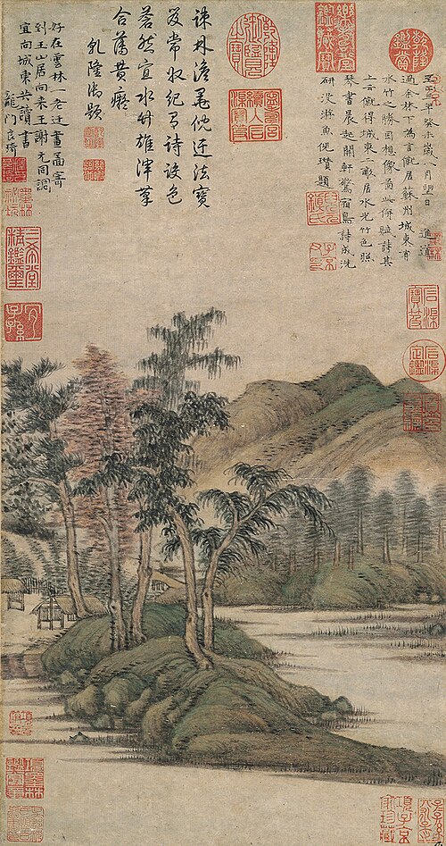 水竹居图轴, 1343, Ni Zan