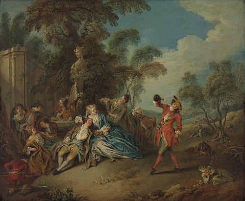 Pastoral feast with young man pouring wine, 1715, Jean-Baptiste Pater