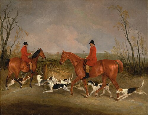 George Mountford, Huntsman to the Quorn, and W. Derry, Whipper-In, at John O'Gaunt's Gorse, near Mel, 1836, Richard Barrett Davis