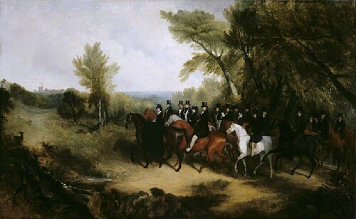 Queen Victoria and King Leopold of the Belgians and their Suites riding out in Windsor Great Park, 1, 1840, Richard Barrett Davis