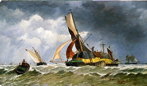 A hay barge off Sheerness, 1878, Richard Henry Nibbs