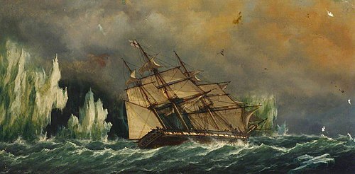 The ship Essex near icebergs, , Richard Henry Nibbs