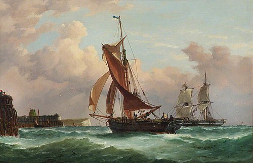A fishing smack running into Newhaven, , Richard Henry Nibbs