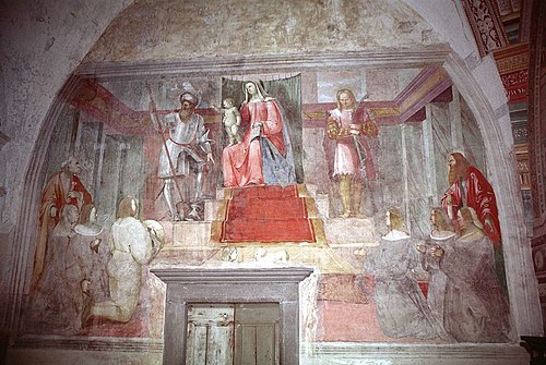 Madonna col Bambino, san Giorgio, san Maurizio e i santi Pietro e Paolo che presentano gli offerenti, 1550, Girolamo Romanino