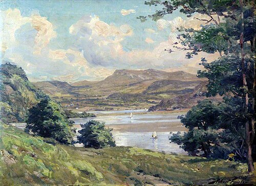 Mountainous Landscape and Lake with Boats, , Robert Fowler