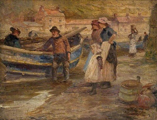 Harbour Scene with Fishermen, , Robert Jobling