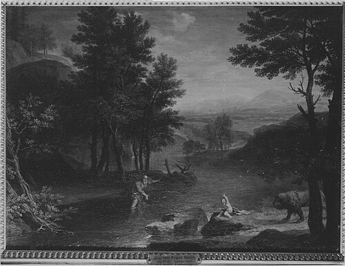 Felsenlandschaft mit Eustachiuslegende, 1730, Franz Joachim Beich