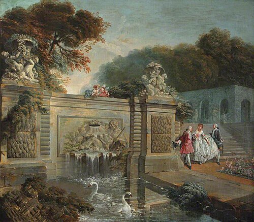 A Lady Shown a Fountain by Two Gentlemen in a Park, 1730, Jean-Baptiste Oudry