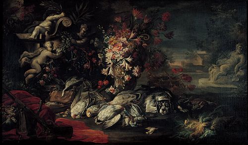 Death nature with shooting gear and flowers II, 1715, Jean-Baptiste Oudry