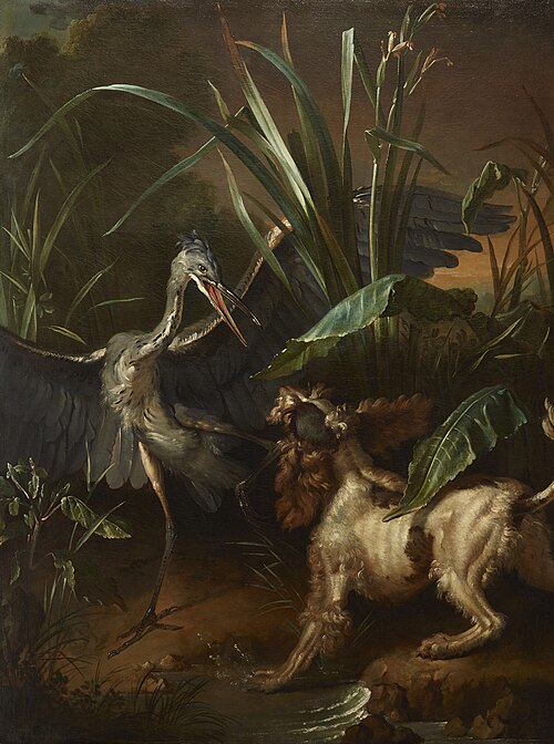 Water Spaniel Confronting a Heron, 1722, Jean-Baptiste Oudry