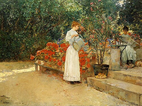 Butler Lili in garden, 1915, Childe Hassam