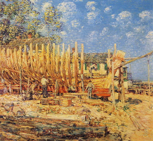 Building the Schooner, Provincetown, 1900, Childe Hassam