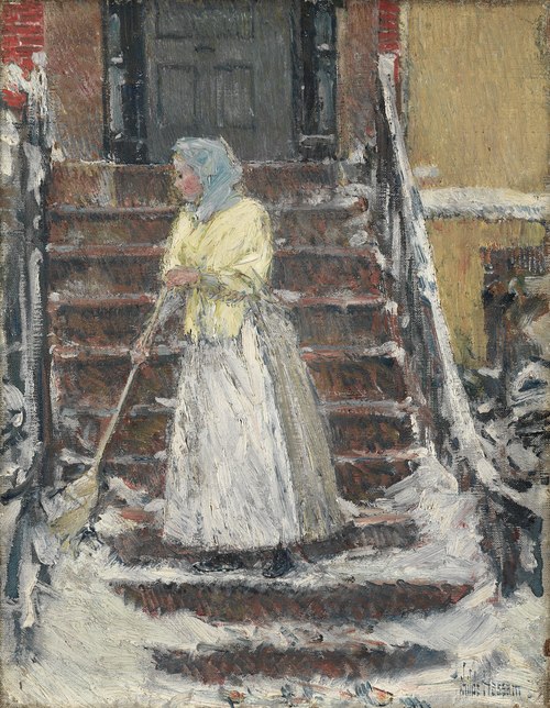 Sweeping Snow, 1894, Childe Hassam