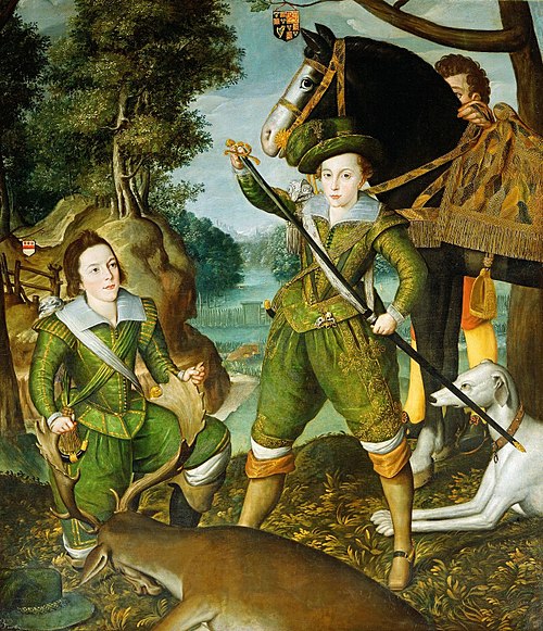 Henry, Prince of Wales with Robert Devereux, 3rd Earl of Essex in the Hunting Field, 1605, Robert Peake l'Ancien