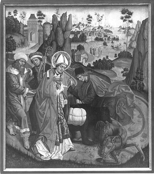 Weihenstephaner Altar: Der hl. Korbinian und der Bär Rückseite: Kreuztragung Christi, 1486, Jan Polack