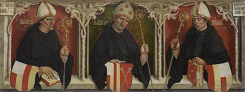 Lantfried, Waldram und Eliland, die Gründer des Klosters Benediktbeuern, 1494, Jan Polack