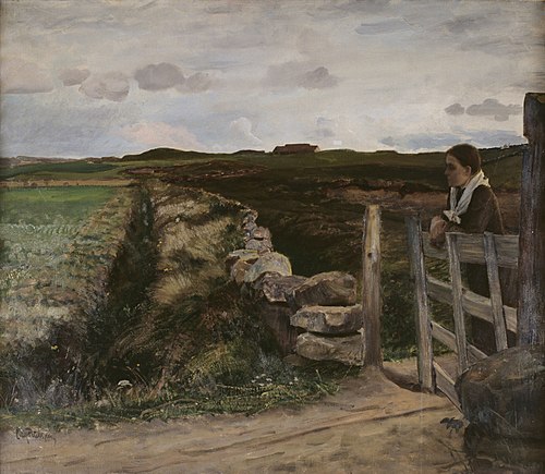 Jærbilde med pike ved grinden, 1895, Eilif Peterssen