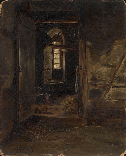 Interior from a Cowshed, 1872, Eilif Peterssen