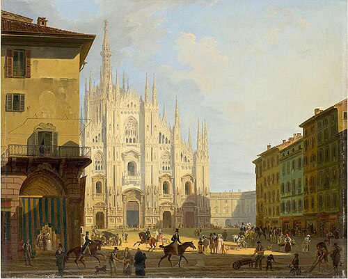 Veduta di piazza del Duomo in Milano, 1819, Giovanni Migliara