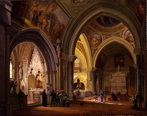 Intérieur de l'église abbatiale de l'abbaye d'Hautecombe, 1833, Giovanni Migliara
