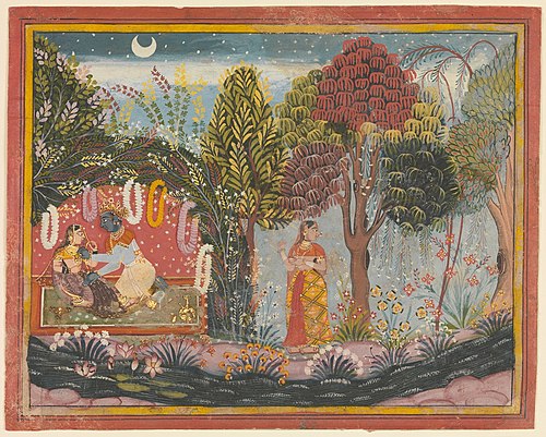 Krishna and Radha in a Bower:  Page From a Dispersed Gita Govinda, 1665, Sahibdin