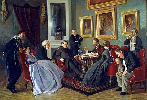 A reading group, 1866, Vladimir Makovski