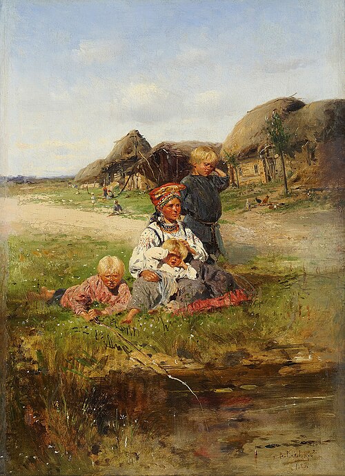 Bonne avec les enfants, 1883, Vladimir Makovski