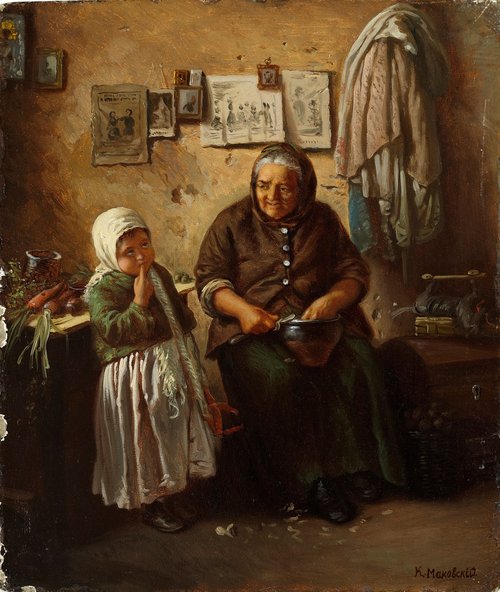 Grandma's Instruction, 1869, Vladimir Makovski