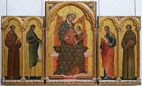 Madonna and Child, Saints Francis, John the Baptist, John the Evangelist and Anthony of Padua, 1354, Paolo Veneziano