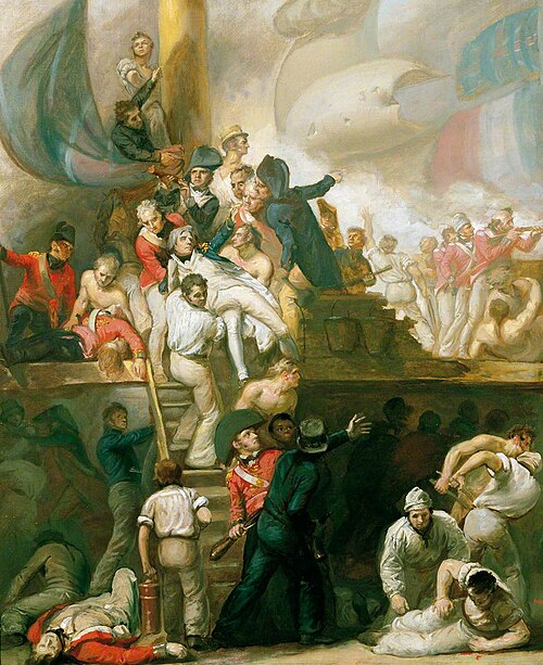Death of Nelson: Scene on the Deck of HMS 'Victory', 1806, Samuel Drummond