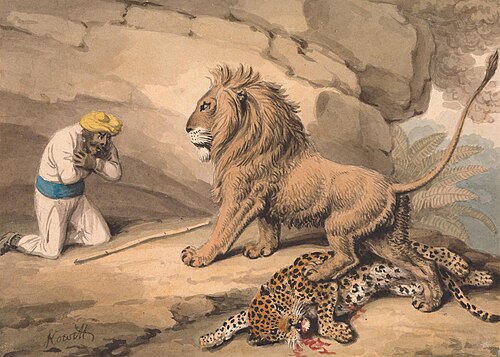 A Lion Standing over a Wounded Leapard, , William-Samuel Howitt