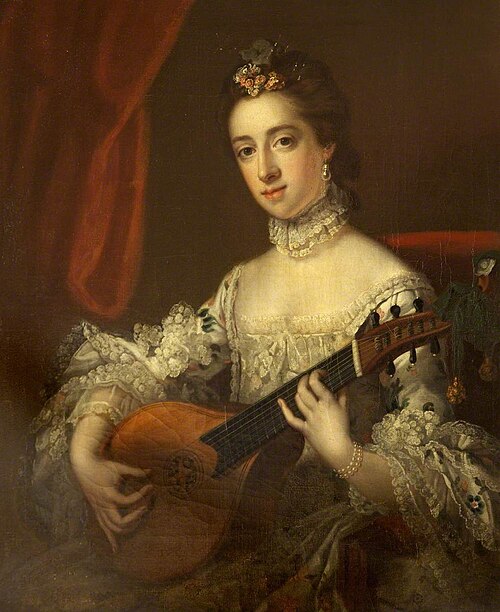 Anne Hoare, Mrs Richard Hoare (1737-1759) playing a Cittern (after Francis Cotes), 1785, Samuel Woodforde