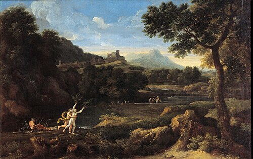 Wooded landscape with Apollo and Daphne, 1650, Gaspard Dughet