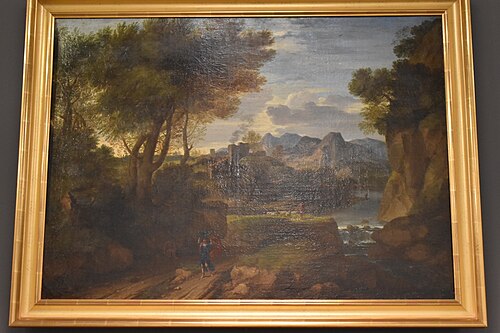 Paysage d'Italie avec un berger et diverses figures vêtues à l'antique, 1700, Gaspard Dughet
