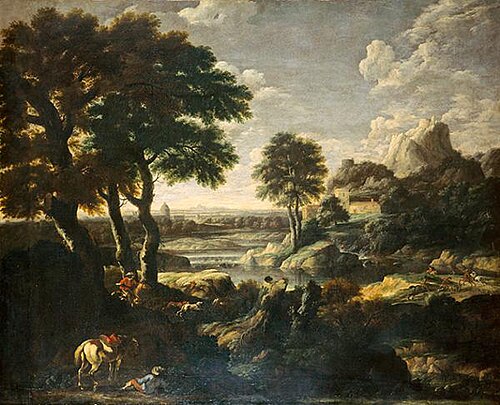 River Landscape with a Hunt, 1645, Gaspard Dughet
