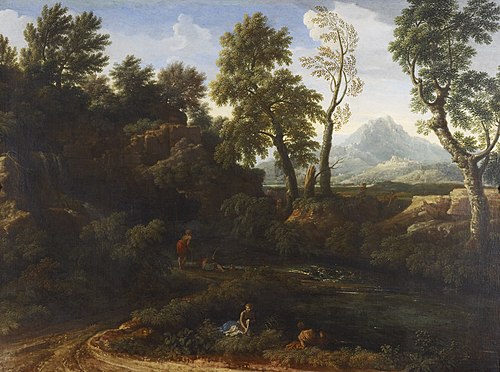 Landscape with figures by a pool, 1672, Gaspard Dughet