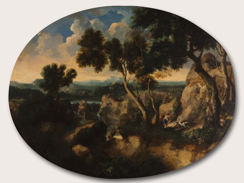 Rocky Landscape with Hunters, 1635, Gaspard Dughet