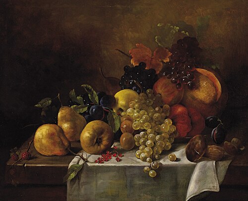 Still life with fruits and mushroom, 1840, József Borsos